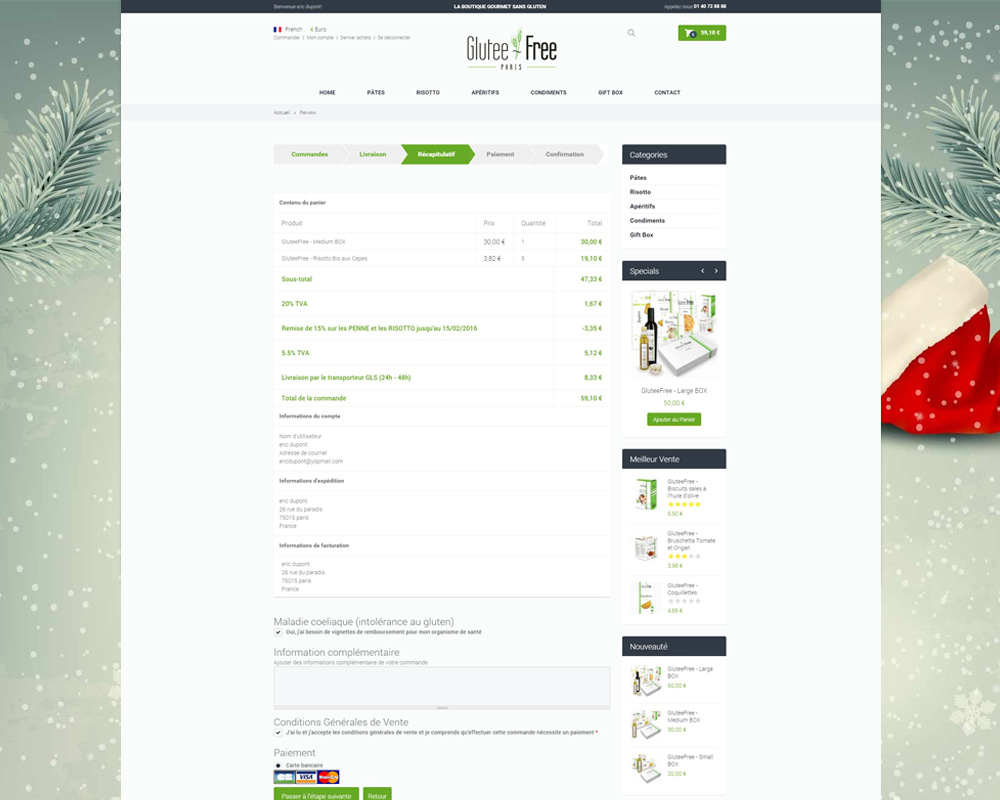 gluteefree - recapitulatif de commande