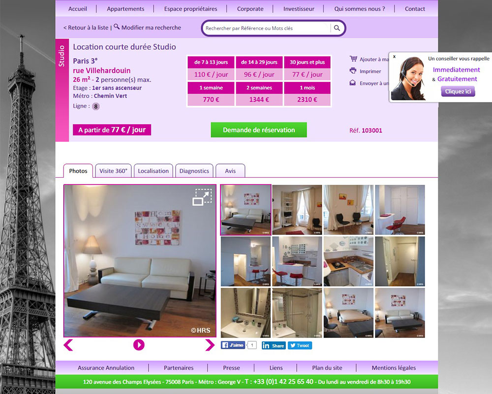 Home Rental Service - fiche appartement