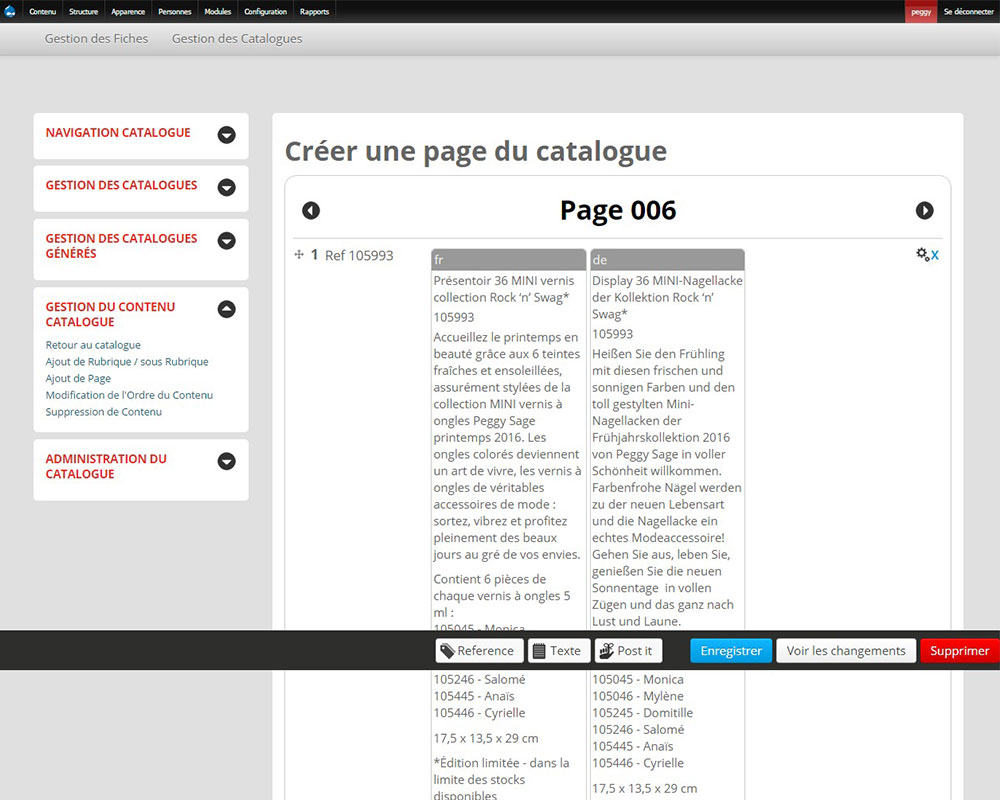 peggy sage - edition d'un catalogue produit
