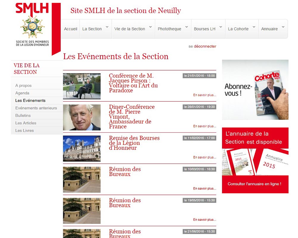 smlh - liste des evenements